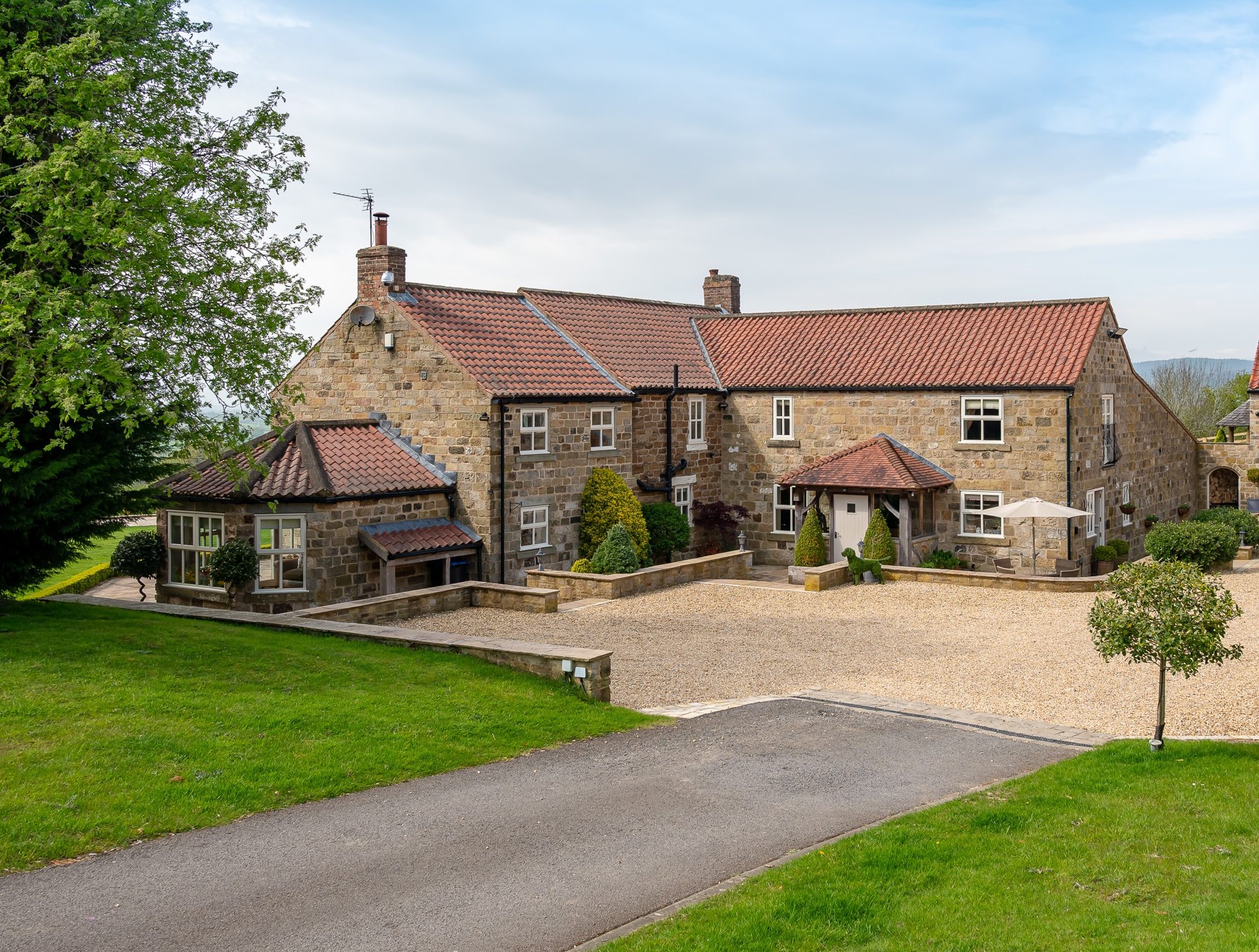The drive sweeping up to the stone front of the cottage