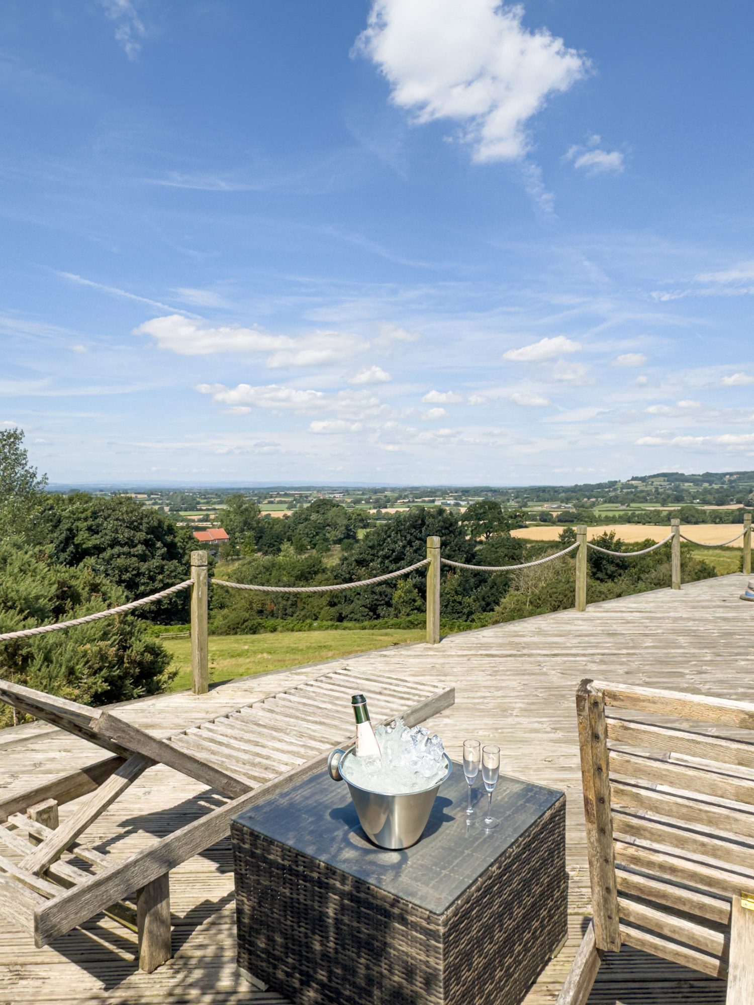 Drinks on the deck with views across the valley