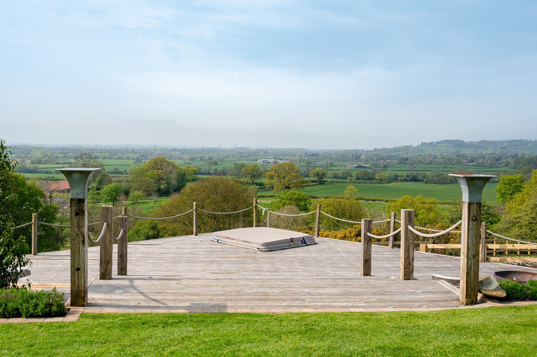 Timber sun deck overlooking the Vale of York