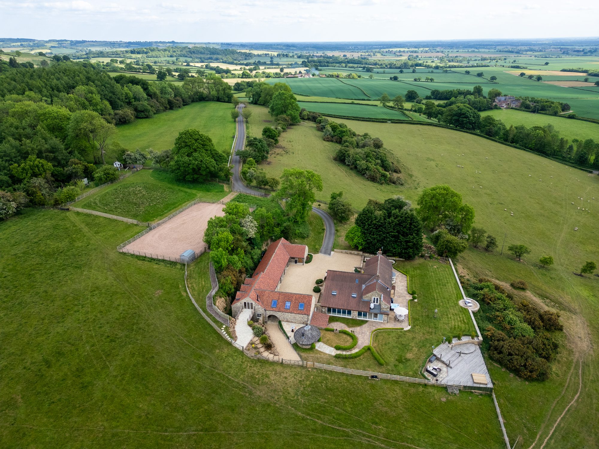 The private lane and paddocks from the air