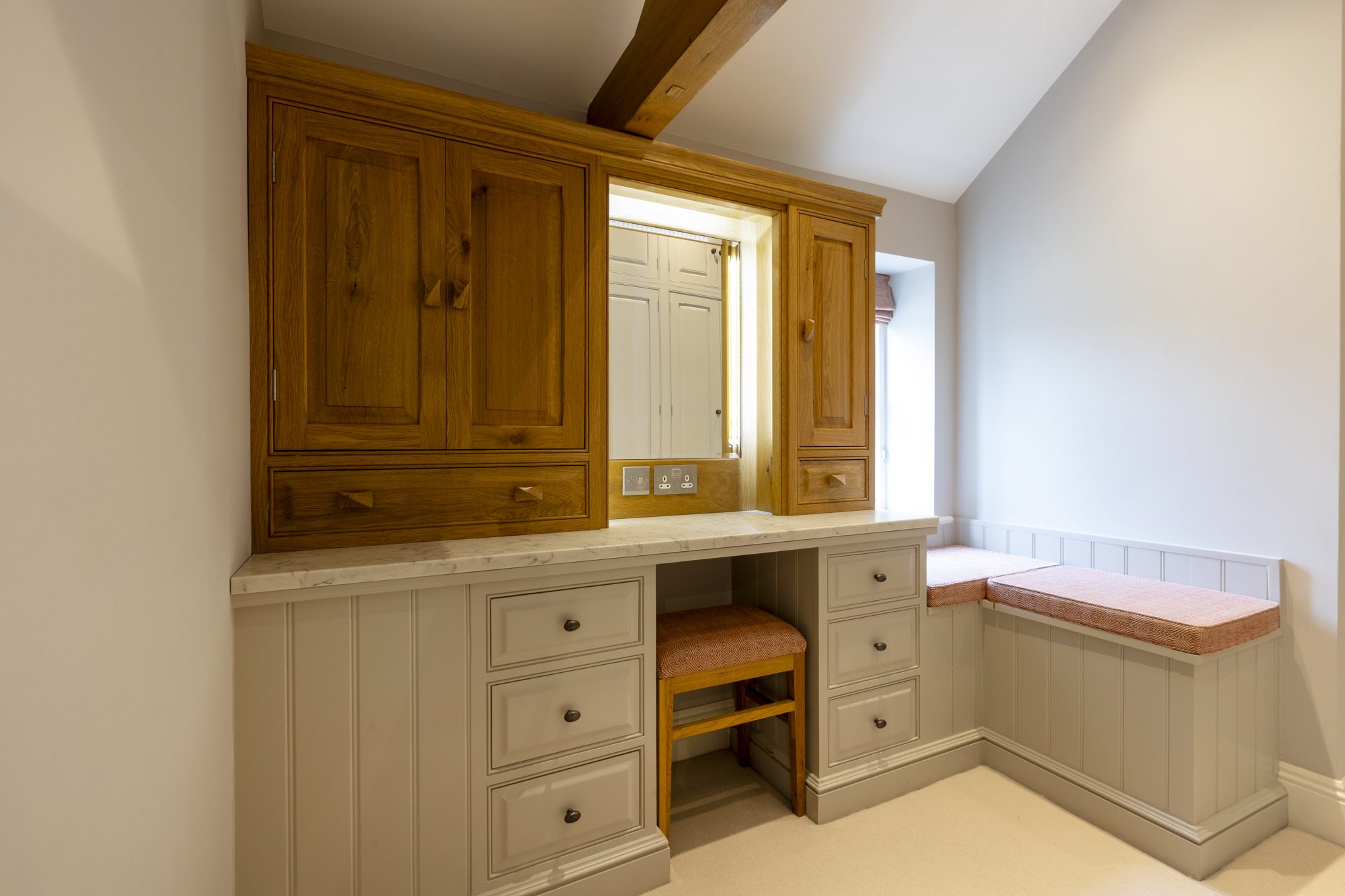 Oak dressing table and fitted drawers